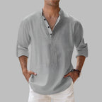 Men's Linen Oversized Shirt with Stand Collar