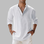 Men's Linen Oversized Shirt with Stand Collar