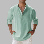 Men's Linen Oversized Shirt with Stand Collar