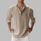 Men's Linen Oversized Shirt with Stand Collar