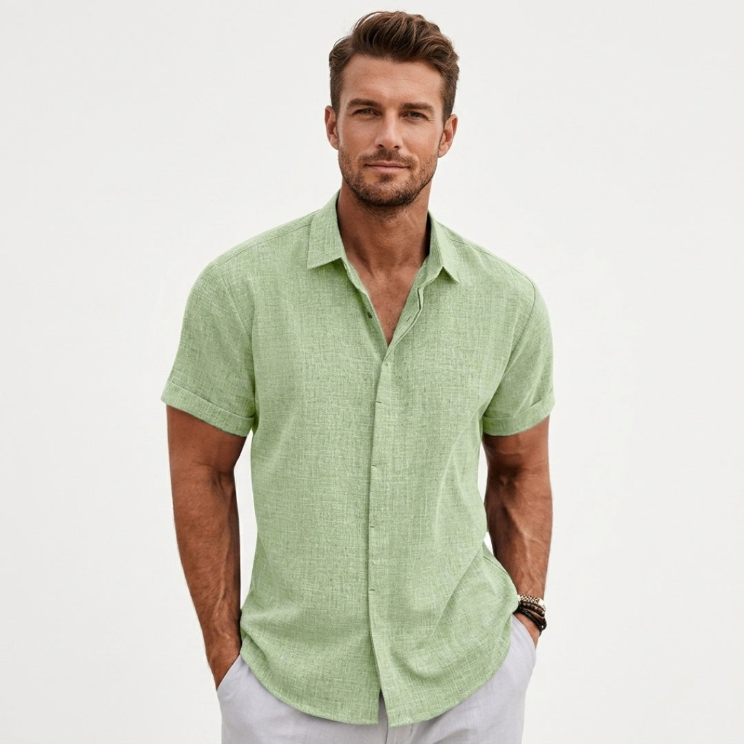 Men's Linen Short Sleeve Shirt with Button Front