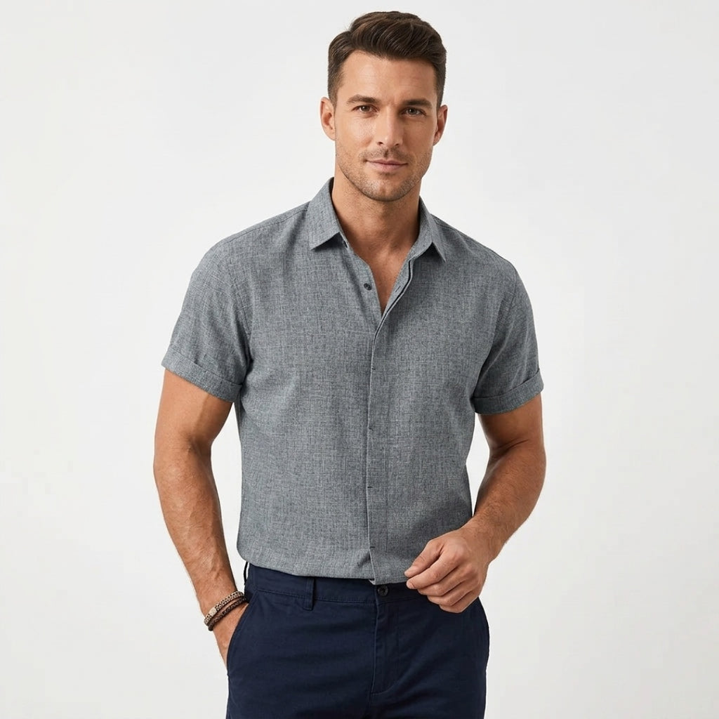 Men's Linen Short Sleeve Shirt with Button Front