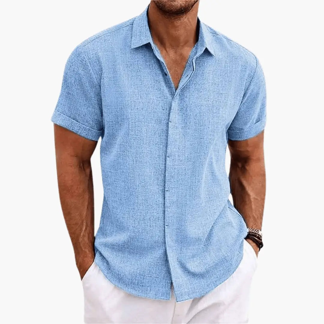 Men's Linen Short Sleeve Shirt with Button Front