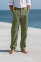 Men's Linen Straight Leg Trousers with Drawstring Waist