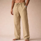 Men's Linen Wide Leg Trousers with Drawstring Waist