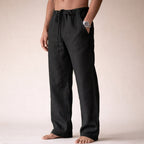 Men's Linen Wide Leg Trousers with Drawstring Waist