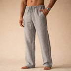 Men's Linen Wide Leg Trousers with Drawstring Waist