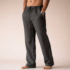 Men's Linen Wide Leg Trousers with Drawstring Waist