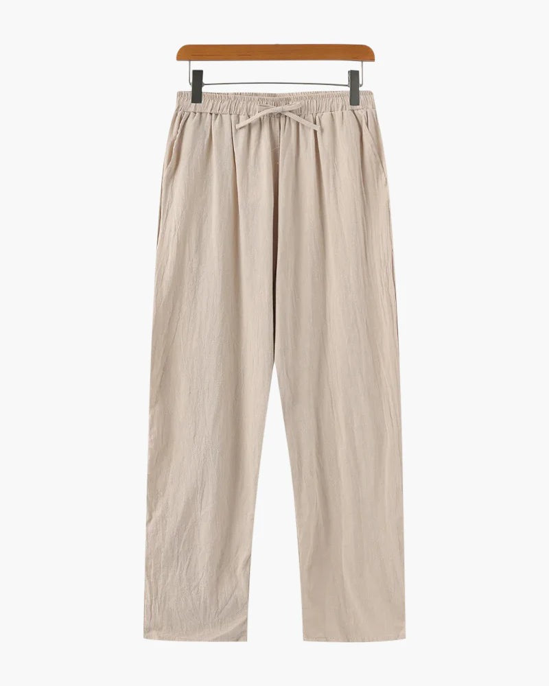 Men's Linen Wide Leg Trousers with Elasticated Drawstring Waist