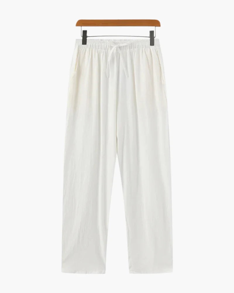 Men's Linen Wide Leg Trousers with Elasticated Drawstring Waist
