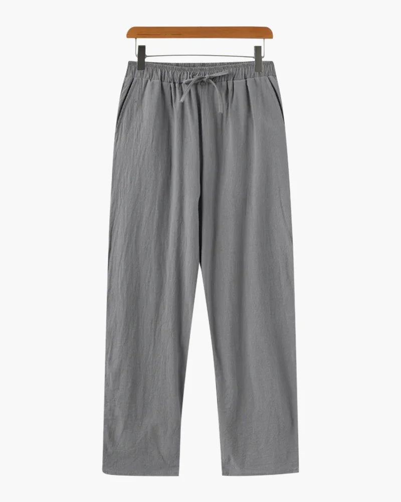 Men's Linen Wide Leg Trousers with Elasticated Drawstring Waist