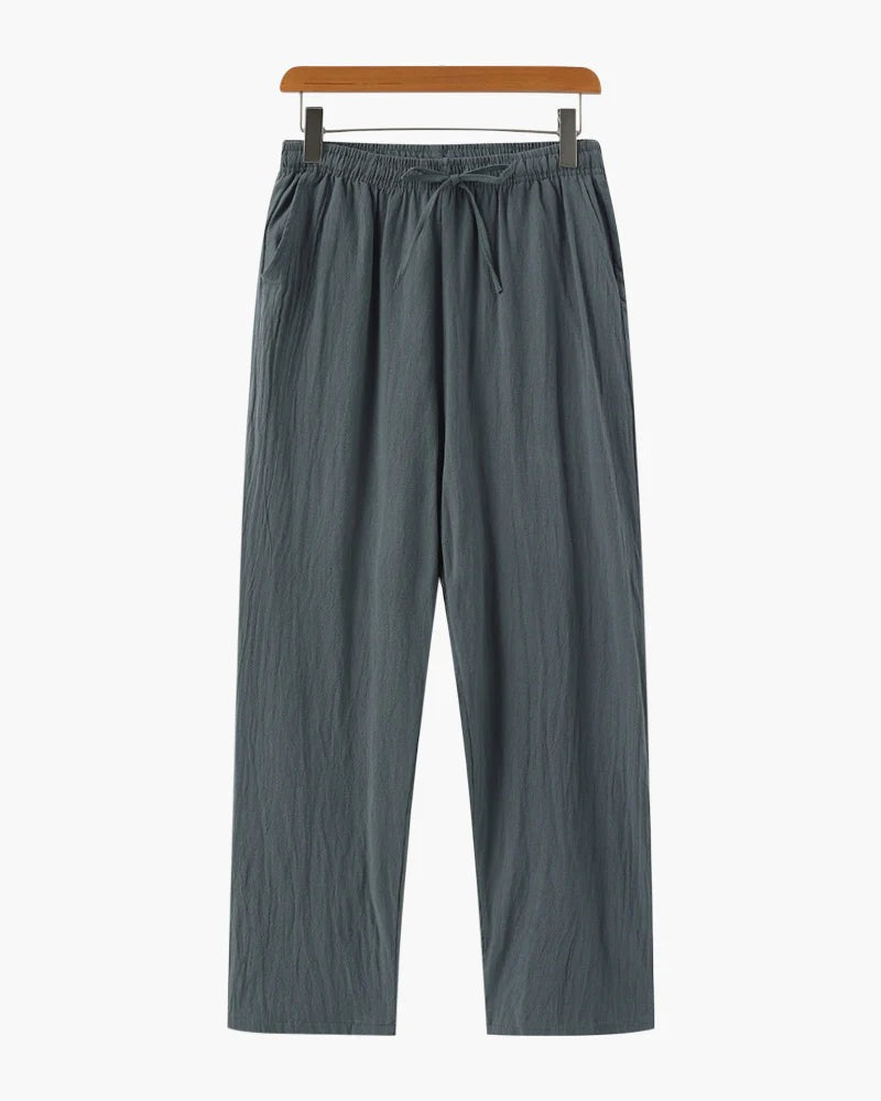 Men's Linen Wide Leg Trousers with Elasticated Drawstring Waist
