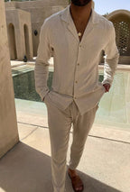 Mens Long Set with Open Collar Shirt and Straight Leg Trousers