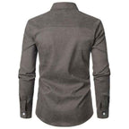 Men's Long Sleeve Button-Down Shirt with Plaid Contrast Trim and Chest Pocket