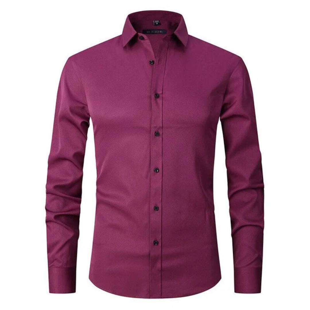 Men's Long Sleeve Button Down Shirt with Spread Collar and Contrast Buttons