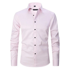 Men's Long Sleeve Button Down Shirt with Spread Collar and Contrast Buttons