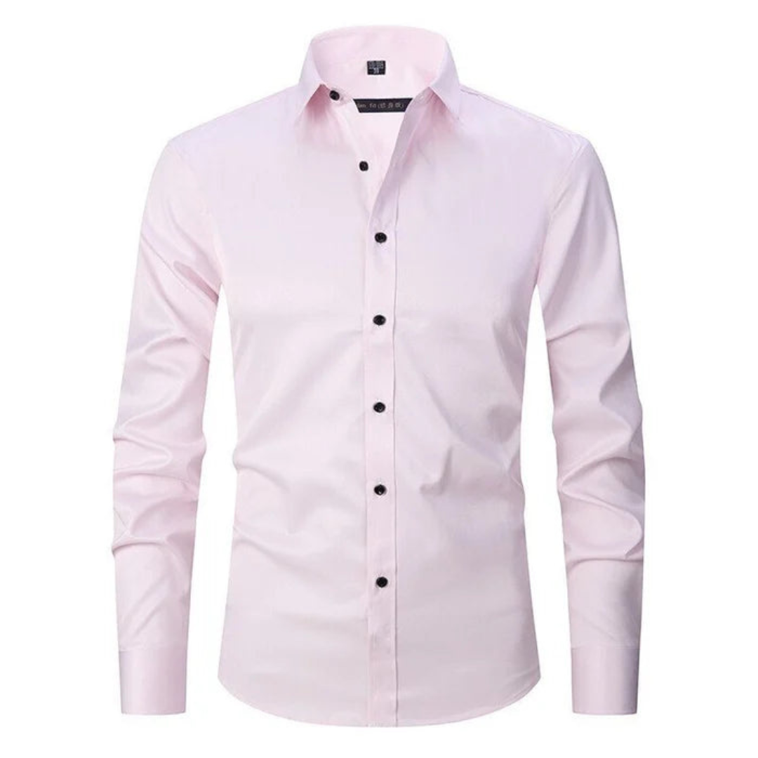 Men's Long Sleeve Button Down Shirt with Spread Collar and Contrast Buttons