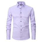 Men's Long Sleeve Button Down Shirt with Spread Collar and Contrast Buttons