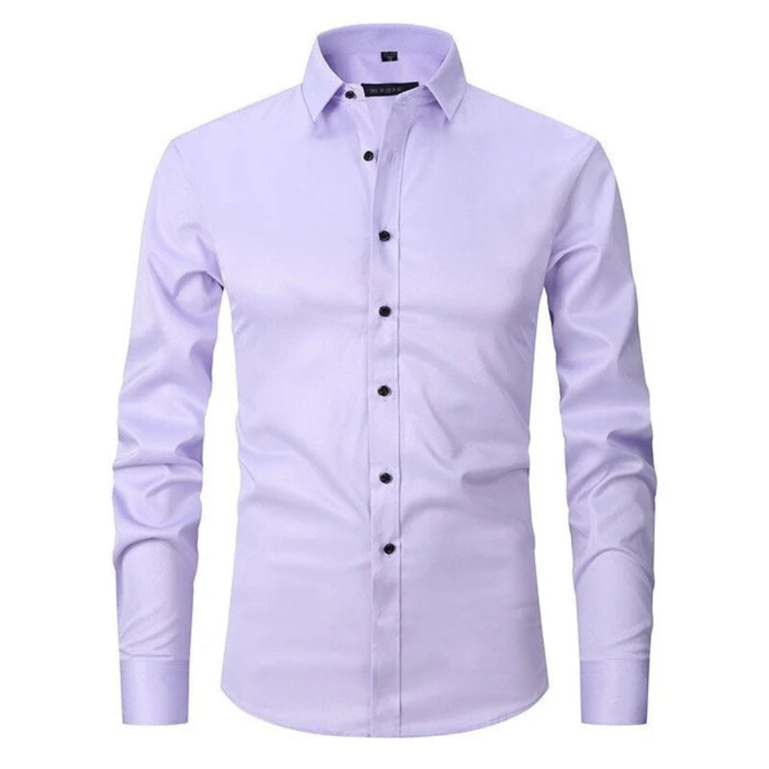 Men's Long Sleeve Button Down Shirt with Spread Collar and Contrast Buttons