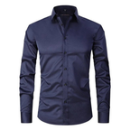 Men's Long Sleeve Button Down Shirt with Spread Collar and Contrast Buttons