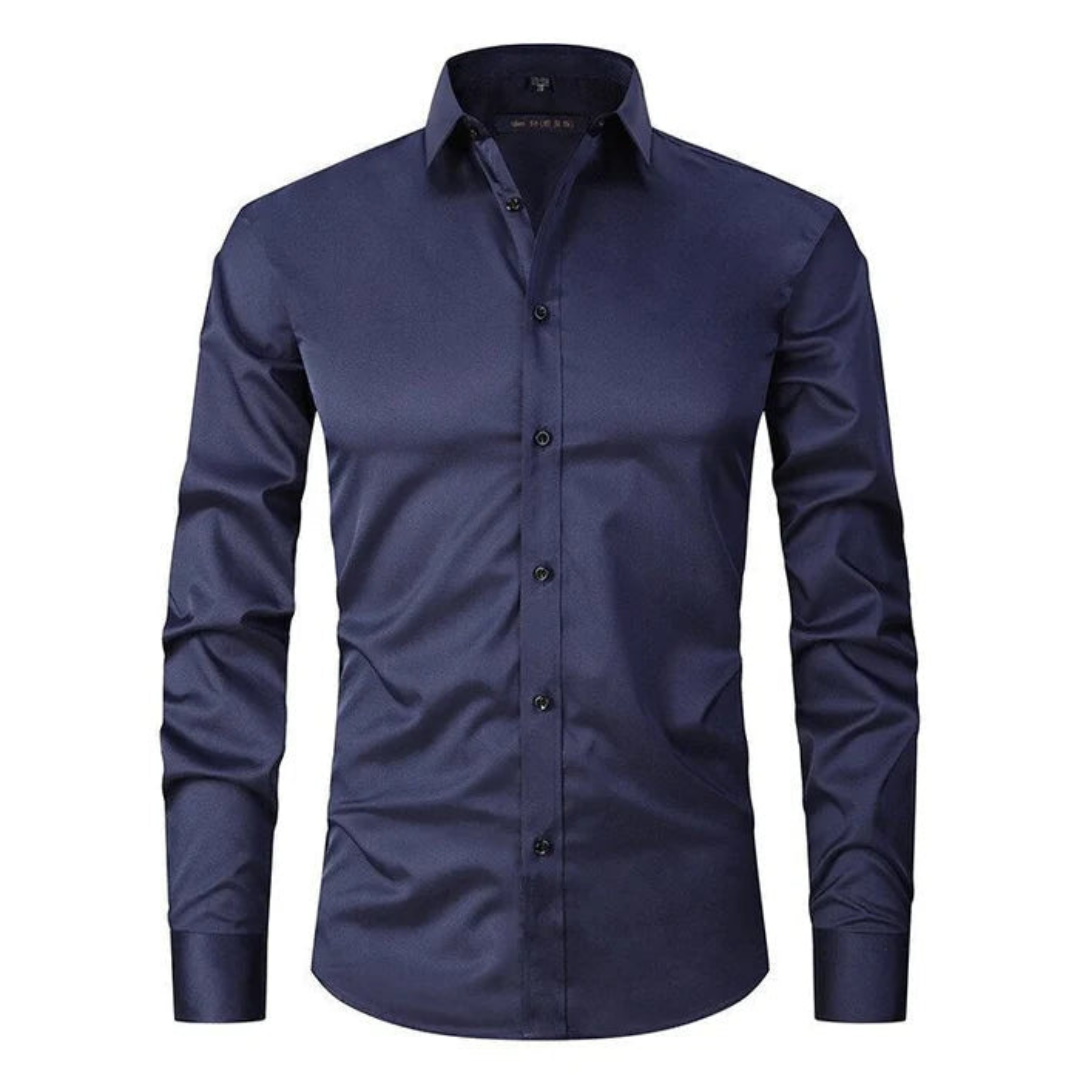 Men's Long Sleeve Button Down Shirt with Spread Collar and Contrast Buttons