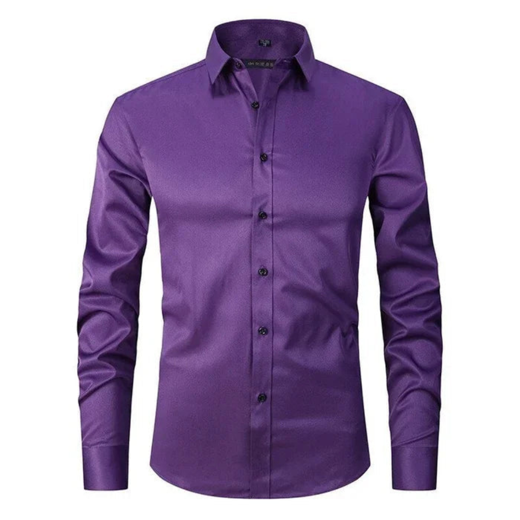 Men's Long Sleeve Button Down Shirt with Spread Collar and Contrast Buttons