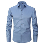 Men's Long Sleeve Button Down Shirt with Spread Collar and Contrast Buttons