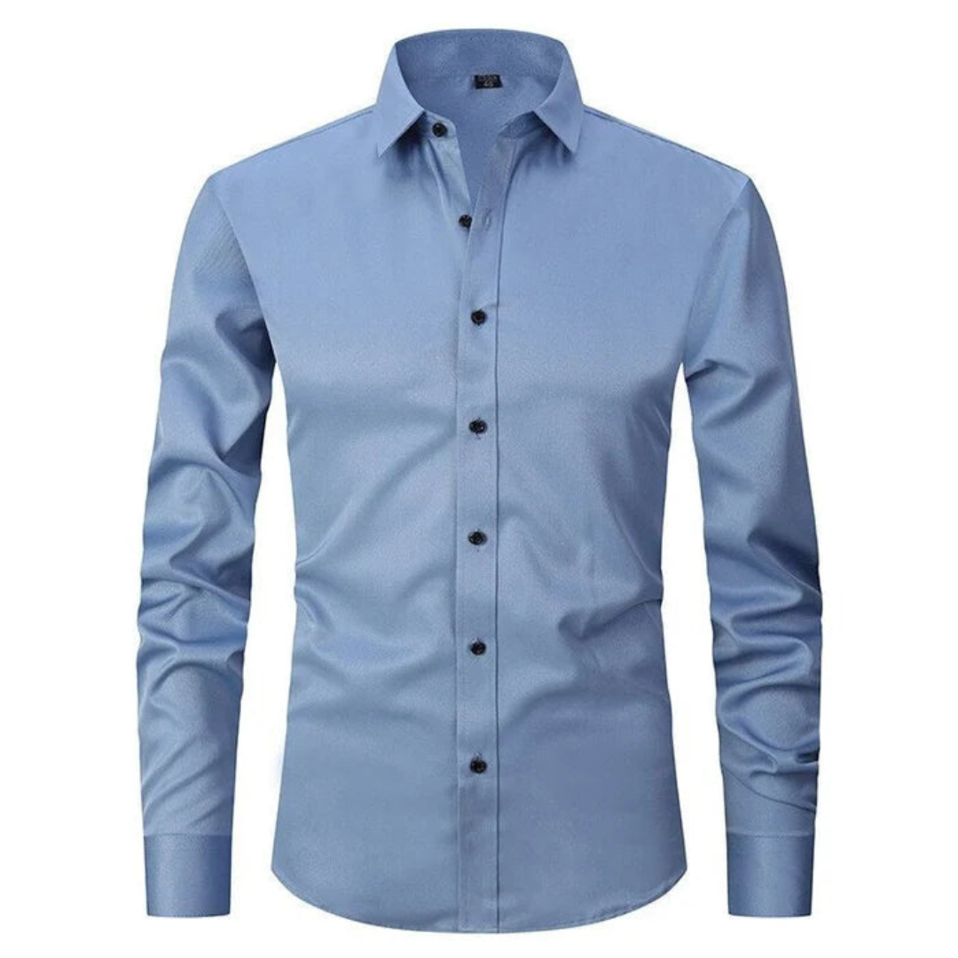 Men's Long Sleeve Button Down Shirt with Spread Collar and Contrast Buttons