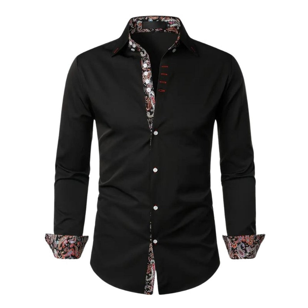 Men's Long Sleeve Button Front Shirt with Paisley Contrast Trim