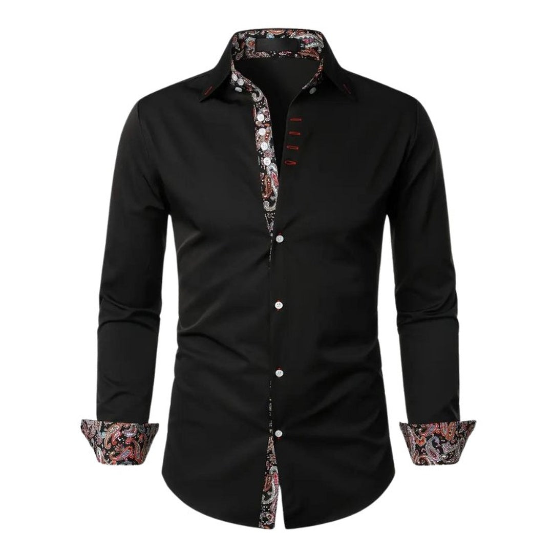 Men's Long Sleeve Button Front Shirt with Paisley Contrast Trim