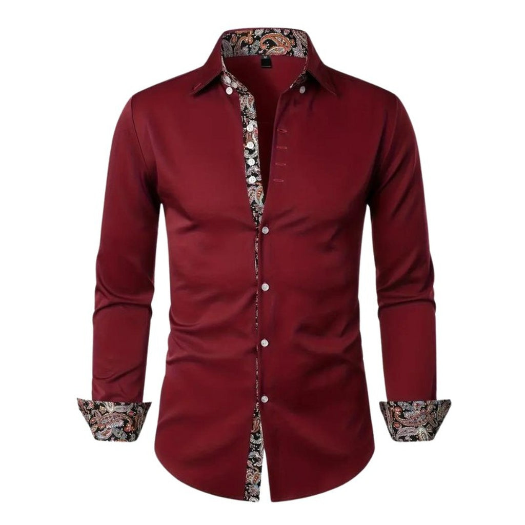 Men's Long Sleeve Button Front Shirt with Paisley Contrast Trim