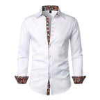 Men's Long Sleeve Button Front Shirt with Paisley Contrast Trim