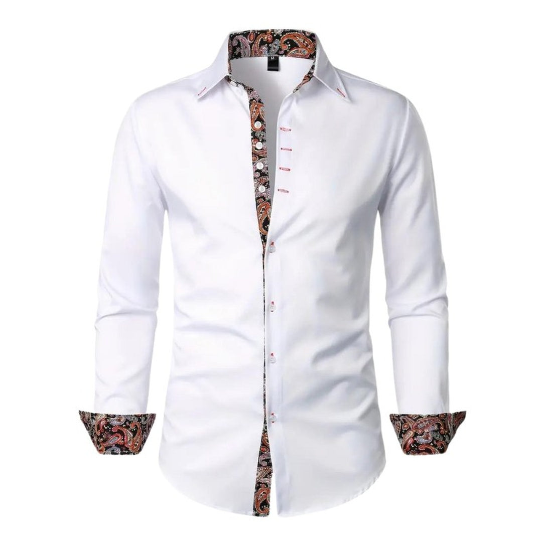Men's Long Sleeve Button Front Shirt with Paisley Contrast Trim