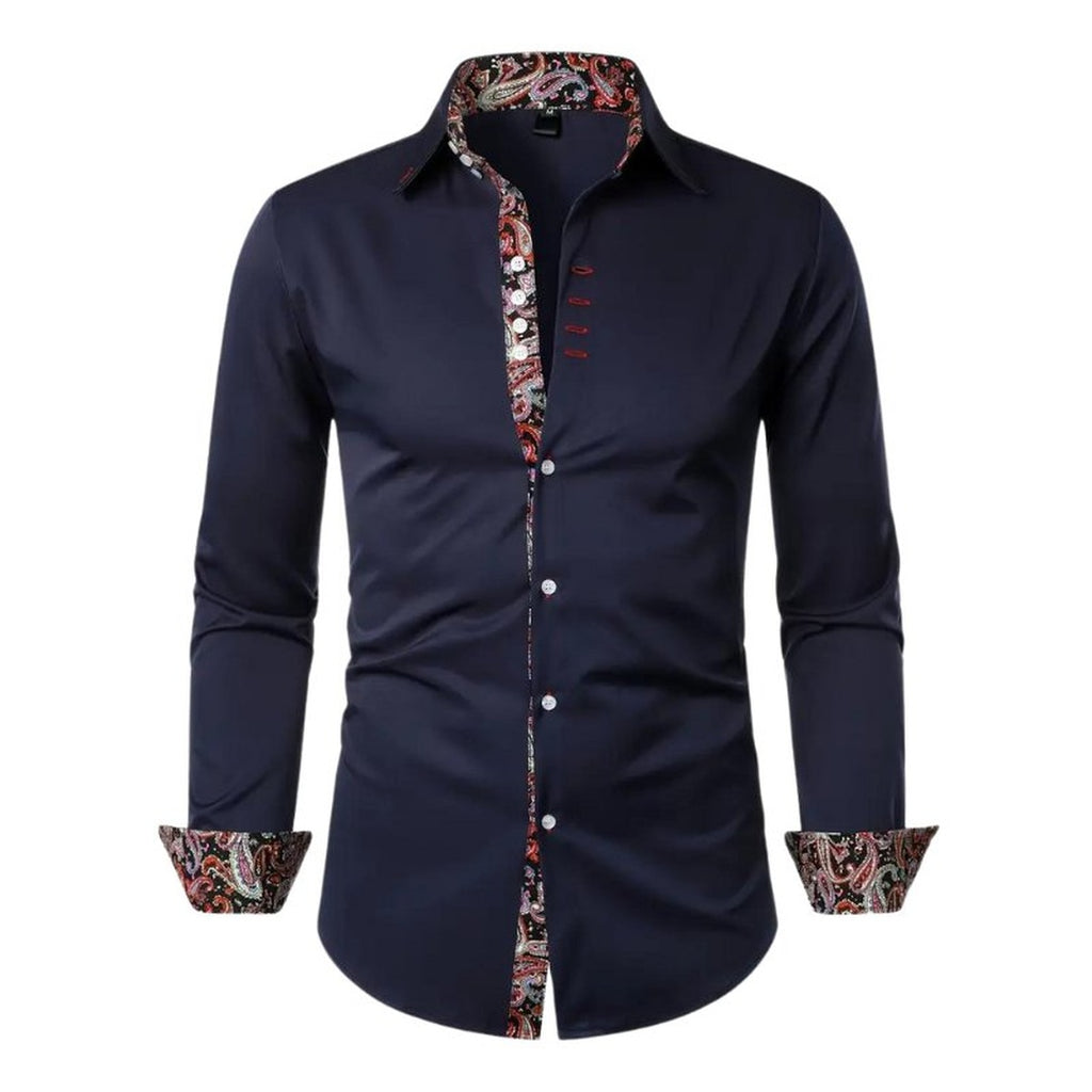 Men's Long Sleeve Button Front Shirt with Paisley Contrast Trim
