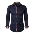 Men's Long Sleeve Button Front Shirt with Paisley Contrast Trim