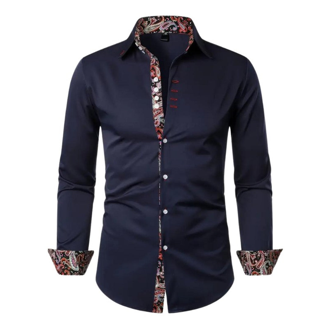 Men's Long Sleeve Button Front Shirt with Paisley Contrast Trim