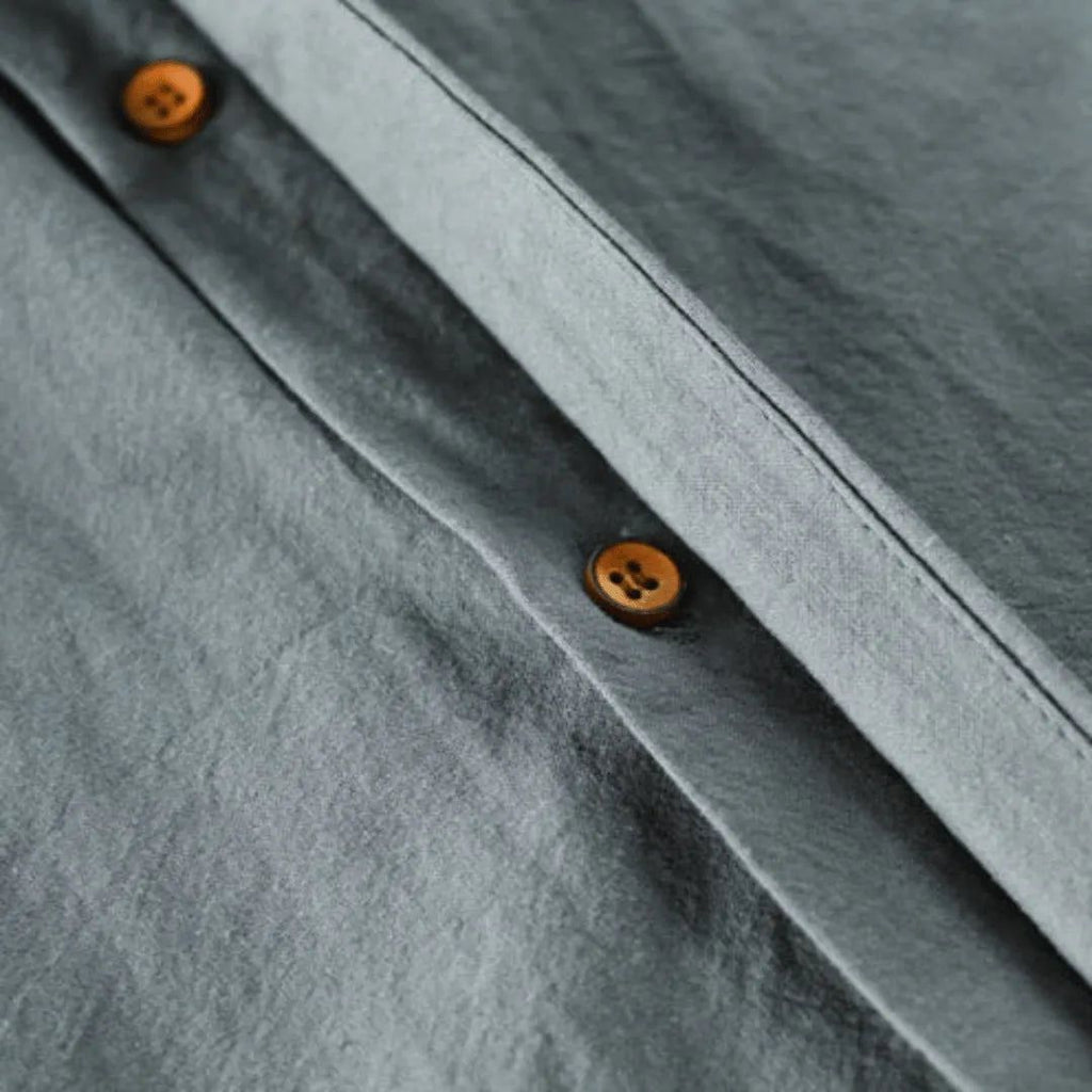 Men's Long Sleeve Button Front Shirt with Stand Collar and Shoulder Yoke