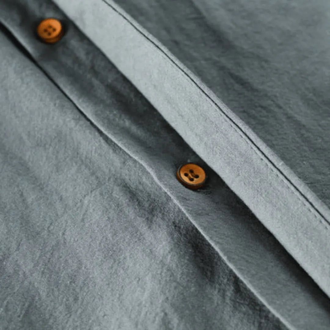 Men's Long Sleeve Button Front Shirt with Stand Collar and Shoulder Yoke