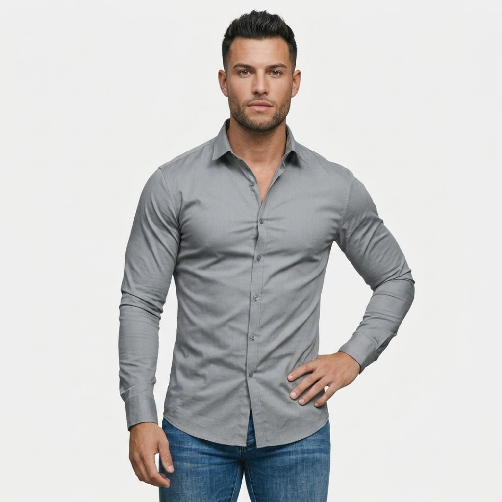Men's Long Sleeve Dress Shirt with Button Front