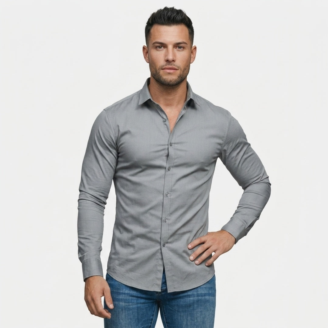 Men's Long Sleeve Dress Shirt with Button Front