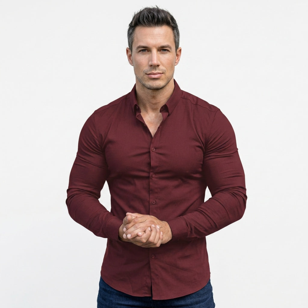Men's Long Sleeve Dress Shirt with Button Front