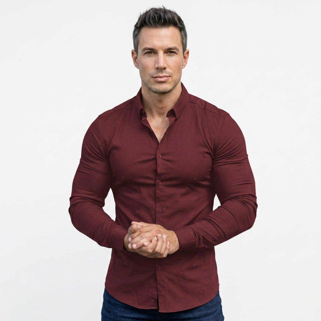 Men's Long Sleeve Dress Shirt with Button Front