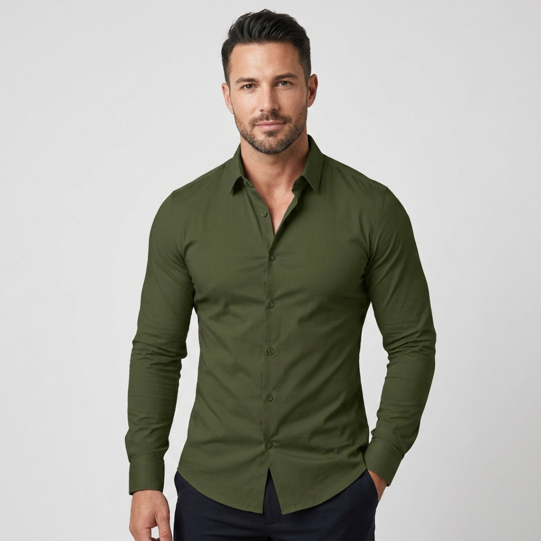 Men's Long Sleeve Dress Shirt with Button Front