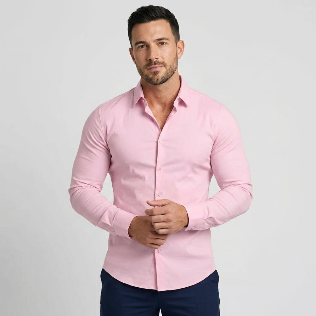 Men's Long Sleeve Dress Shirt with Button Front