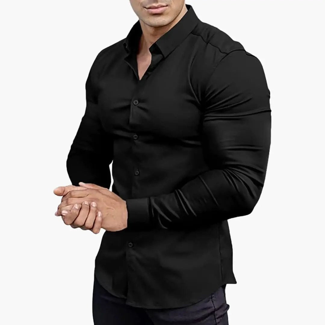 Men's Long Sleeve Dress Shirt with Button Front
