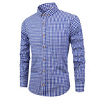 Men's Long Sleeve Gingham Check Shirt with Button-Down Collar and Chest Pocket