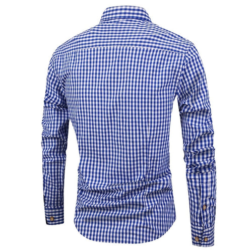 Men's Long Sleeve Gingham Check Shirt with Button-Down Collar and Chest Pocket