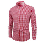 Men's Long Sleeve Gingham Check Shirt with Button-Down Collar and Chest Pocket