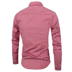 Men's Long Sleeve Gingham Check Shirt with Button-Down Collar and Chest Pocket
