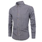 Men's Long Sleeve Gingham Check Shirt with Button-Down Collar and Chest Pocket